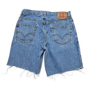 Levi's Cut Off Shorts Mens 34 Blue 550 Relaxed Fit Denim Distressed Raw Hem